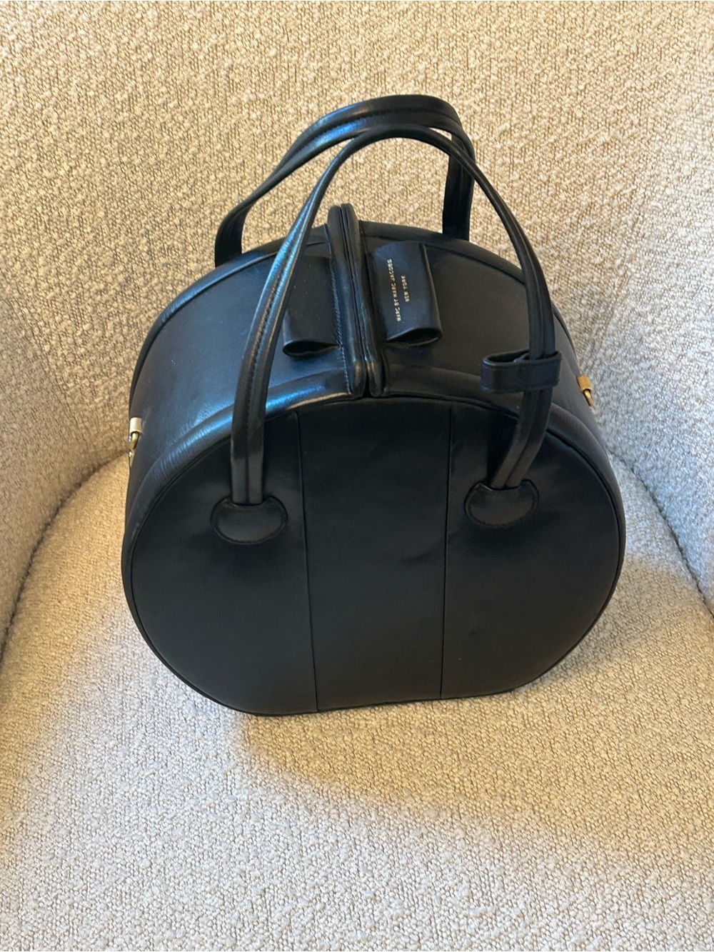 Marc By Marc Jacobs Black Round Leather Satchel - Hat Box Style